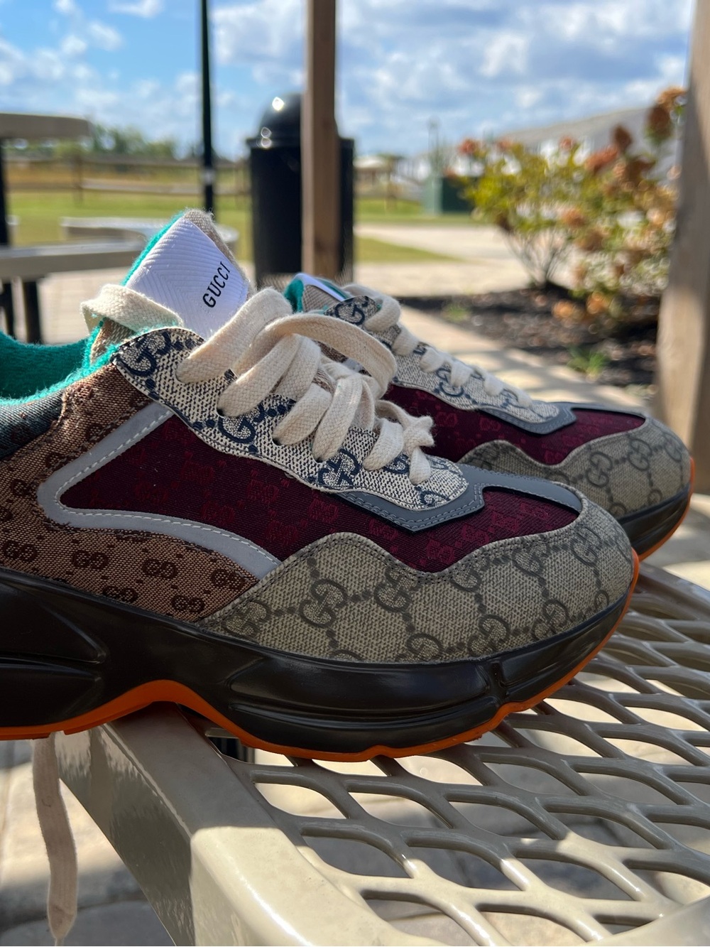 Gucci Men’s Burgundy, Beige & Brown GG Logo Runner Sneakers